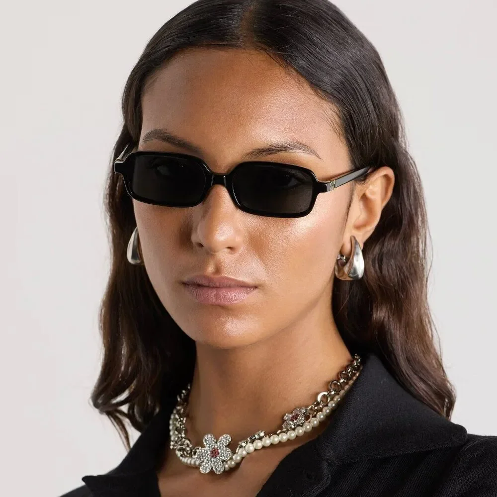 NEW Miu Miu MU11ZSF 16K5S0 Black Dark Grey Rectangle Unisex Sunglasses